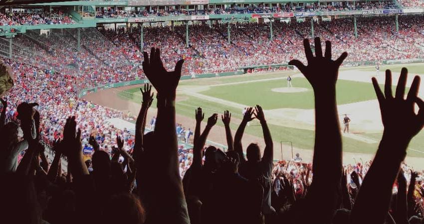 A stadium full of fans during a Red Sox game